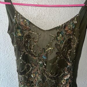 Embellished Olive Green Silk dress top
